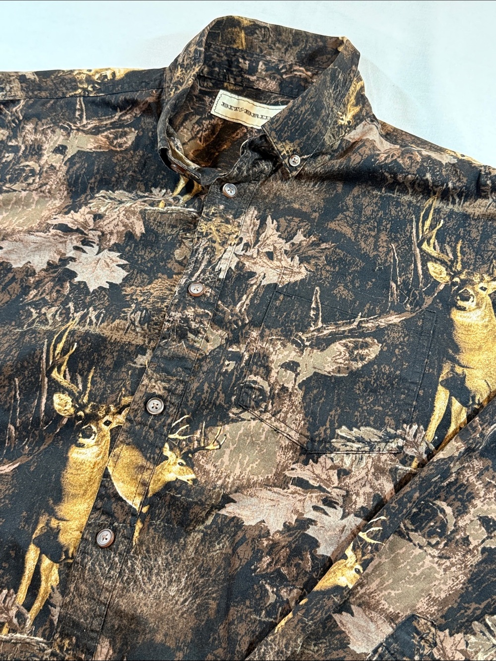 Bit & Bridle Deer Allover Print 90s Hunting Button Down Shirt L
